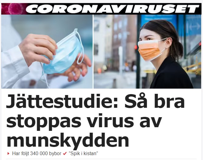 Person håller i ett munskydd framför en annan person med munskydd på en stadsgata.