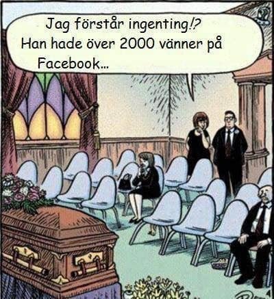 Illustration av en gles begravning med text om Facebook-vänner.