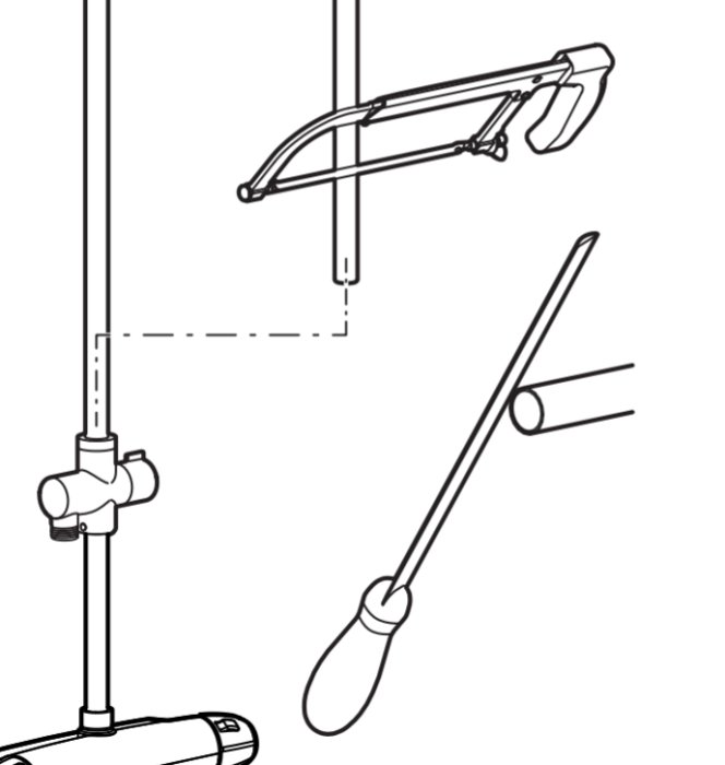 Linjeteckning som visar delar av duschvägg som kan kapas nertill.