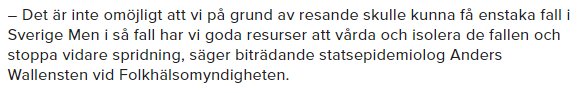 Skärmdump av citat från statsepidemiolog om att isolera fall för att förhindra virusets spridning.