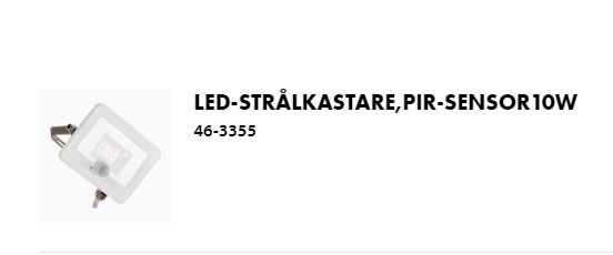 LED-strålkastare med PIR-sensor 10W för utomhusbruk, vit, modell 46-3355.