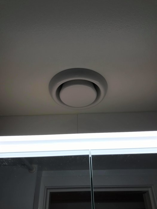 Ventilationsgaller i taket nära en lysrörsarmatur, fråga om hur det kan tas bort för inspektion.