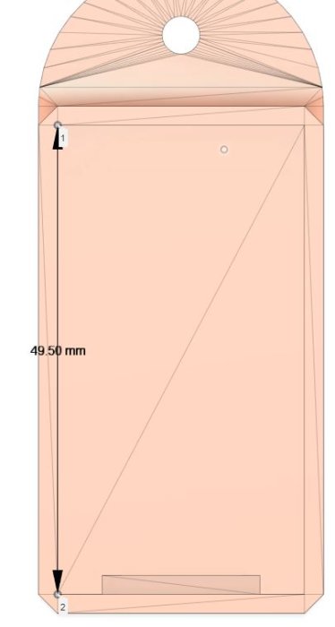 Illustration av en öppen låda med invändiga måttet markerat som 49,50 mm.