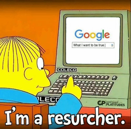 Tecknad figur framför gammal dator med Google på skärmen, texten "I'm a researcher" nedanför.