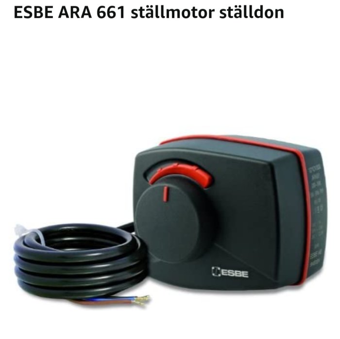 ESBE ARA 661 ställdon för shuntreglering i värmesystem, med röd justeringsknapp och kabel.