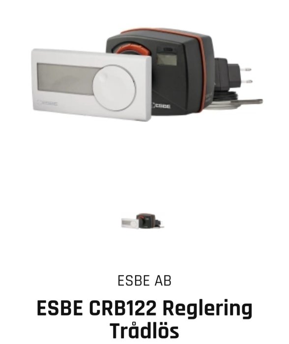 ESBE CRB122 trådlös reglering för hemvärme med inomhusgivare och kontrollenhet.