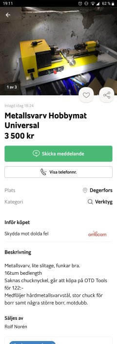 En gul och svart metallsvets Hobbymat Universal på ett arbetsbänk med verktyg och accessoarer.