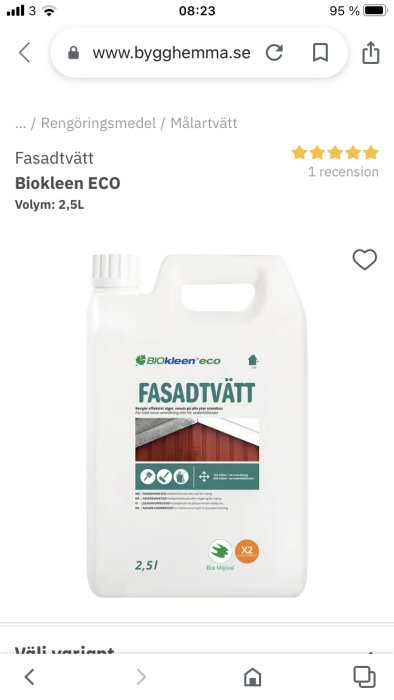 Flaska med Biokleen ECO Fasadtvätt på 2,5 liter för rengöring av husfasad.