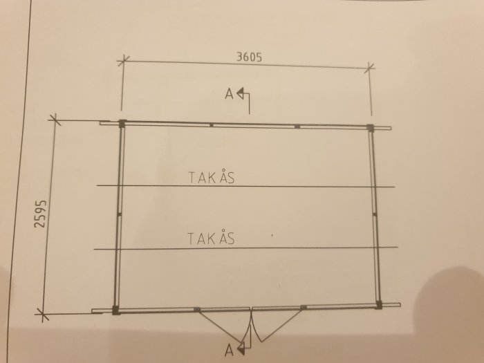 En teknisk ritning över en Pikabod med måttangivelser tänkt att omvandlas till en bastu.