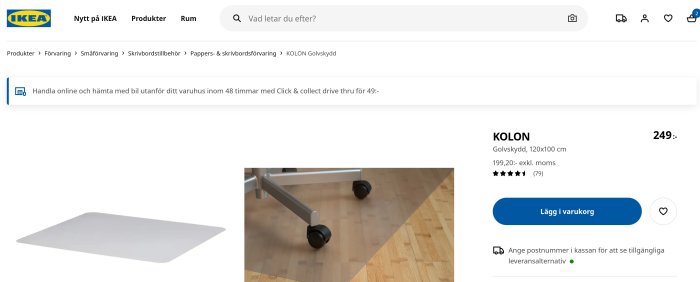 Transparent golvmatta under en kontorsstol med hjul, som visas på ett trägolv.