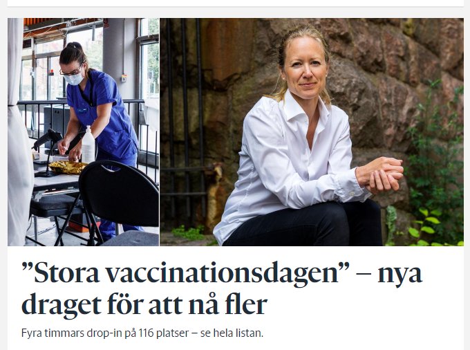En person som får ett vaccin och en kvinna sittande med armarna korsade, båda utanför en byggnad.