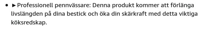 Text om professionell pennvässare som förbättrar skärkraft och livslängd på bestick.