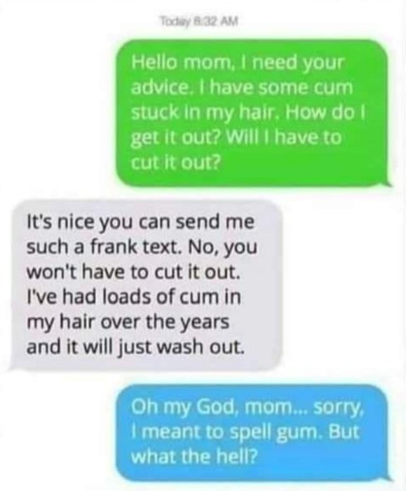 Screenshot of a humorous text message exchange with a typo leading to a misunderstanding.