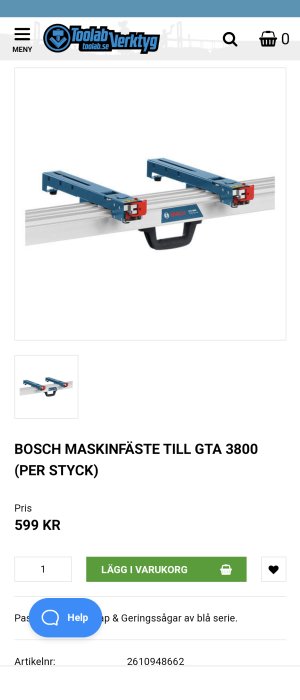 Bosch maskinfäste till GTA 3800, blått och silverfärgat, pris 599 kr.