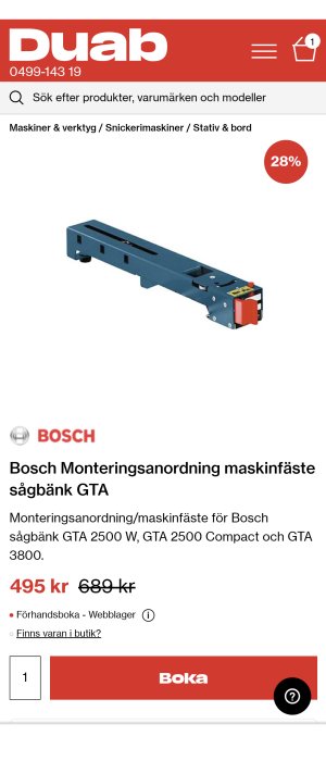 Montageanordning Bosch maskinfäste för sågbänkar GTA, rabatterat pris, förhandsbokning erbjuds.