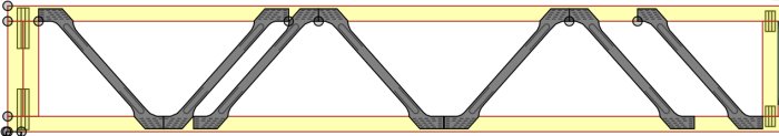 SketchUp-modell av takkonstruktion med fackverksbalkar, stålinfästningar och hammarband.