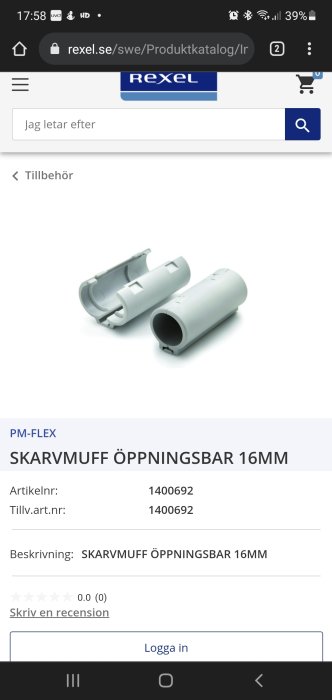 Skarvmuff öppningsbar 16mm från PM-FLEX, två delvis sammanfogade vita plastkomponenter för kabelförskruvning.