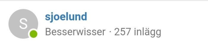 Användarprofil på forum med smeknamn och titel, 'Besserwisser', samt antal inlägg, 257.