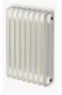 Gammal typ av vit Lenhovda duplex-radiator med flera sektioner.