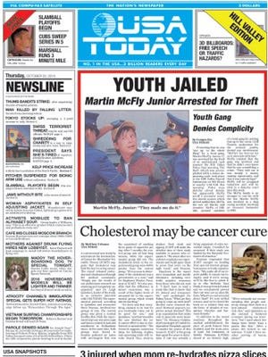 Förstasidan på USA Today från 21 oktober 2015 som liknar den i en film med rubriken "Youth Jailed".