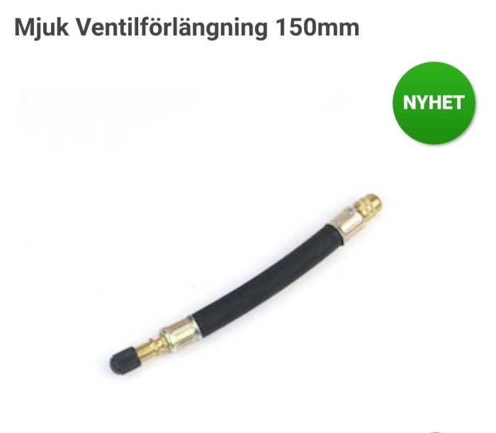 Ventilförlängare på 150mm för cykelpump med svart slang och metallanslutningar, märkt "NYHET".