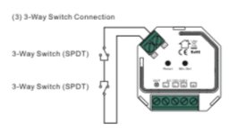 Schematisk bild av en 3-vägs strömbrytarkoppling till en puck i en installationsanvisning.