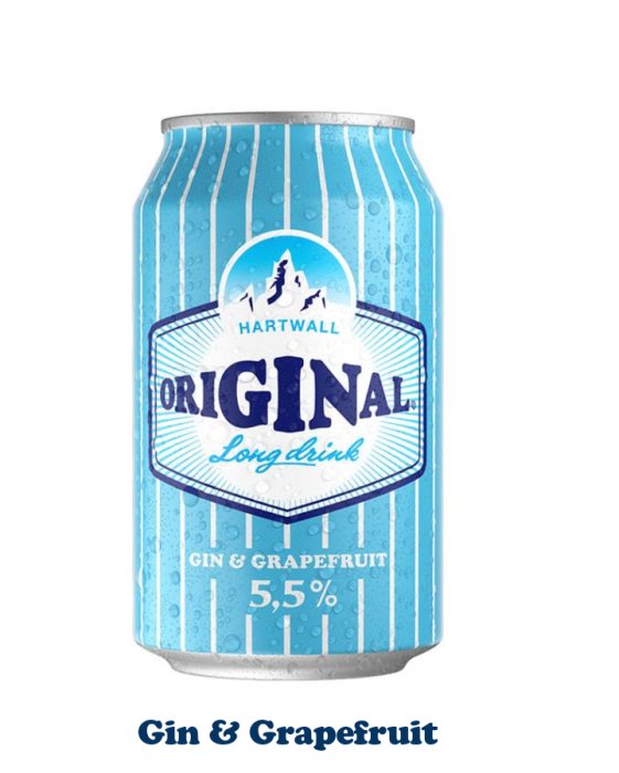 Burk av Hartwall Original Long Drink med gin och grapefruktsmak och 5,5% alkoholhalt.