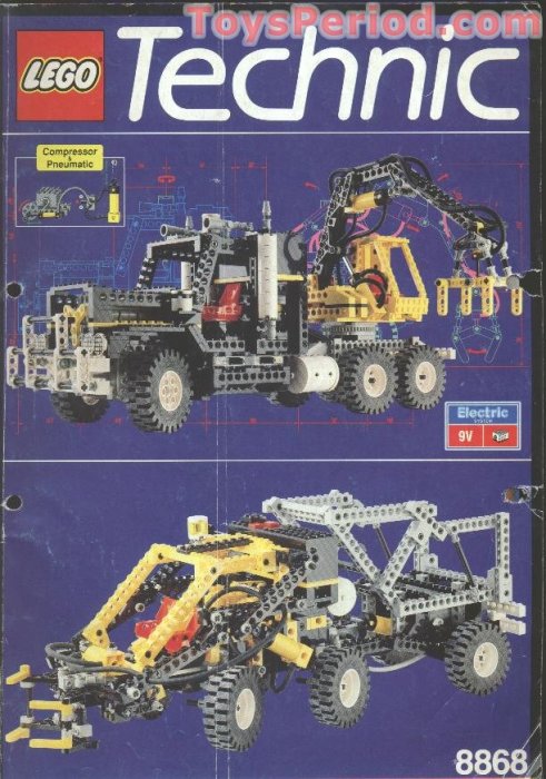 LEGO Technic set från tidigt 90-tal visas med en pneumatisk grävmaskin och dumper.