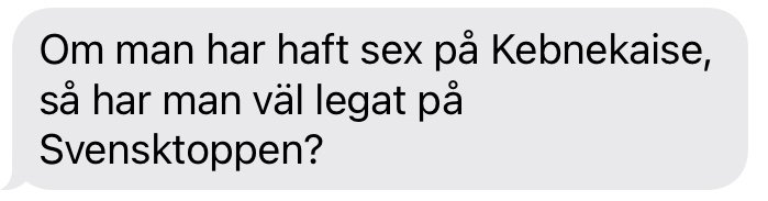 Textmeddelande med vits om att ha sex på Kebnekaise likställt med att ligga på Svensktoppen.