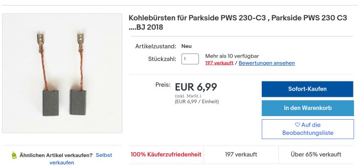 Nya kolborstar för Parkside PWS 230-C3 slipmaskin till salu på eBay.