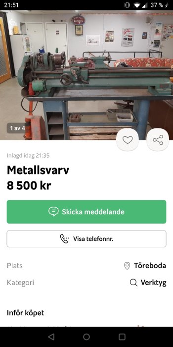 Metallsvensk i verkstadsmiljö till salu för 8 500 kr.