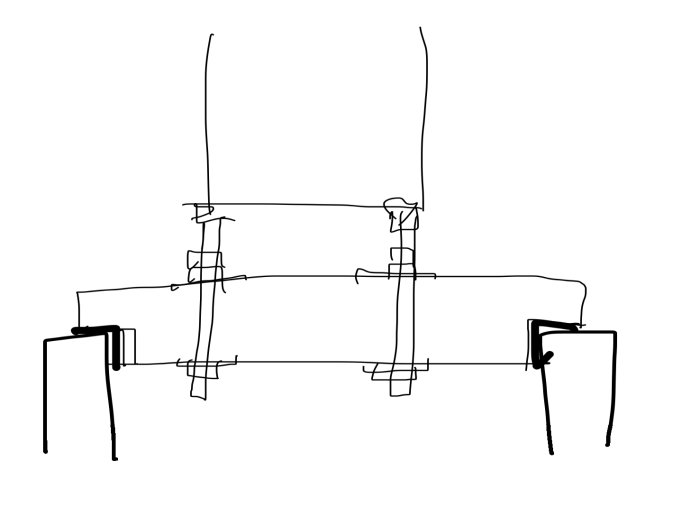 En skiss av ett byggprojekt med mått och konstruktionselement markerade.
