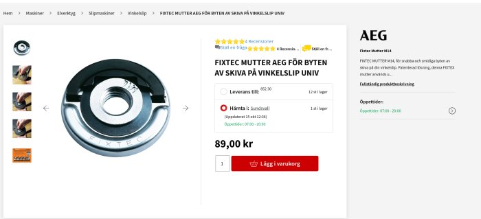 Fixtec mutter M14 för byten av skiva på vinkelslip, patenterad design, visas isolerad på vit bakgrund.