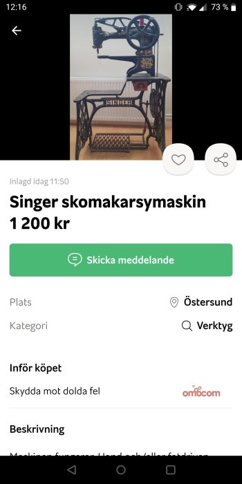 Gammal Singer skomakarsymaskin på gjutjärnsunderrede.