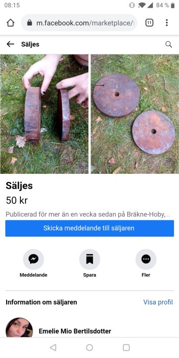 Rostiga järnringar och plattor på gräsmark som kan användas som bas för vidare konstruktion.