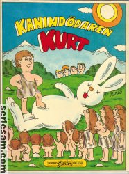 Omslagsbild av serietidningen "Kanindödaren Kurt" från 1980-talet med figur och tecknade figurer.