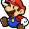 Animerad avatar av Mario från tv-spelet, springande med en svamp.