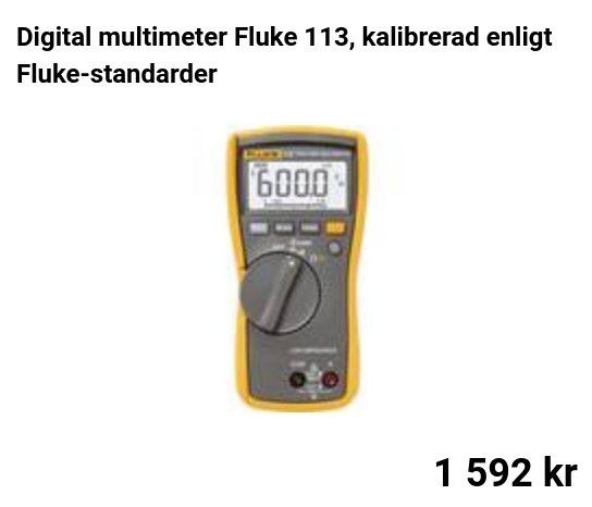 Digital multimeter Fluke 113, gul och svart, med displayen visande 6.000, symbol för kalibrering synlig.