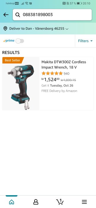 Makita DTW300Z sladdlös slagnyckel, 18 V, på en onlinebutiksida med pris och användaromdömen.