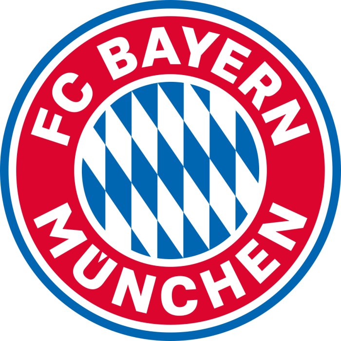 Logotyp för FC Bayern München med röda och blå ränder.