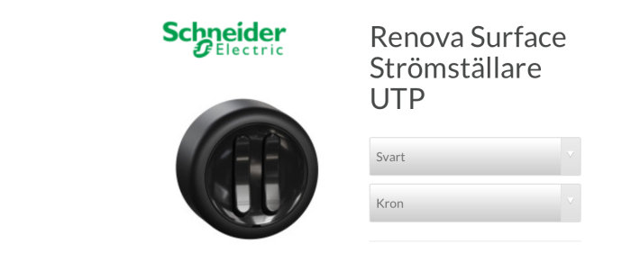 Schneider Electric Renova Surface strömställare UTP i svart med kroninställning.