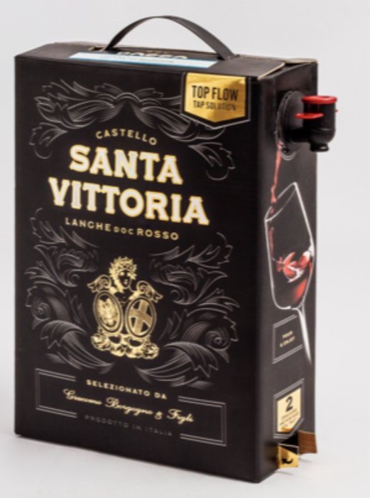 Boxed wine Santa Vittoria with an unusual top-positioned tap.