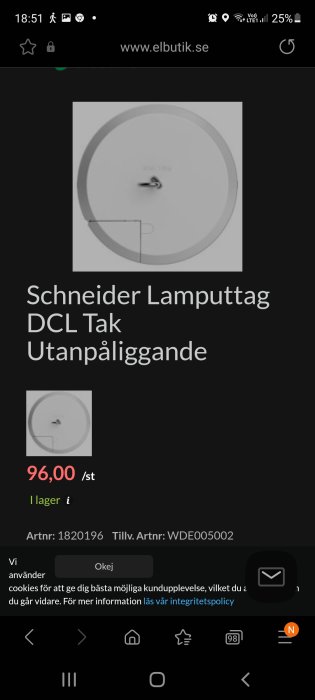 Schneider lamputtag DCL tak utanpåliggande till byggprojekt, prisvisning på 96 SEK.