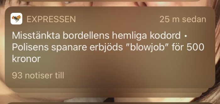 Screenshots av en notis från Expressen om misstänkta bordellens kodord.