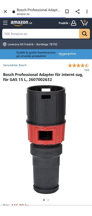 Bosch Professional adapter för dammsugaranslutning till elektriska verktyg, visas på en produktsida.