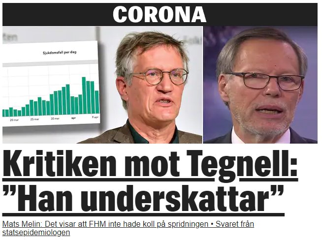 Artikelrubrik om kritik mot epidemiolog med diagram över sjukdomsfall.