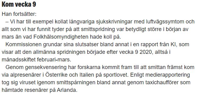 Skärmdump av en nyhetsartikel om smittspridning från Alpresenärer i början av pandemin.