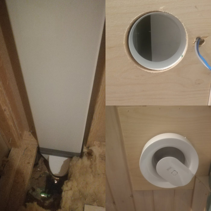 Installation av 220x55mm platskanal för ventilation med synlig självdragseffekt och monterad fläkt.