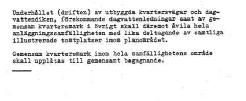 Bild på ett dokument med text som beskriver ansvarsfördelningen för underhåll av dagvattenledningar i en samfällighet.