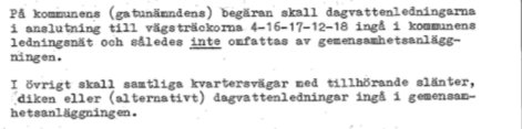 En bild på ett dokument med text som diskuterar ansvar för dagvattenledningar kopplat till vägsträcka 4 och samfälligheter.